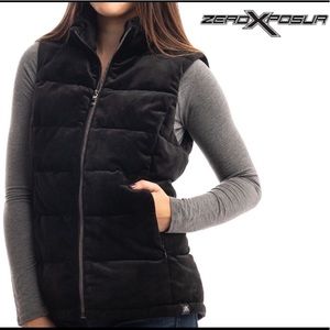 ZeroXposur Black Zip-Up Velvet Puffer Vest, Size Medium
